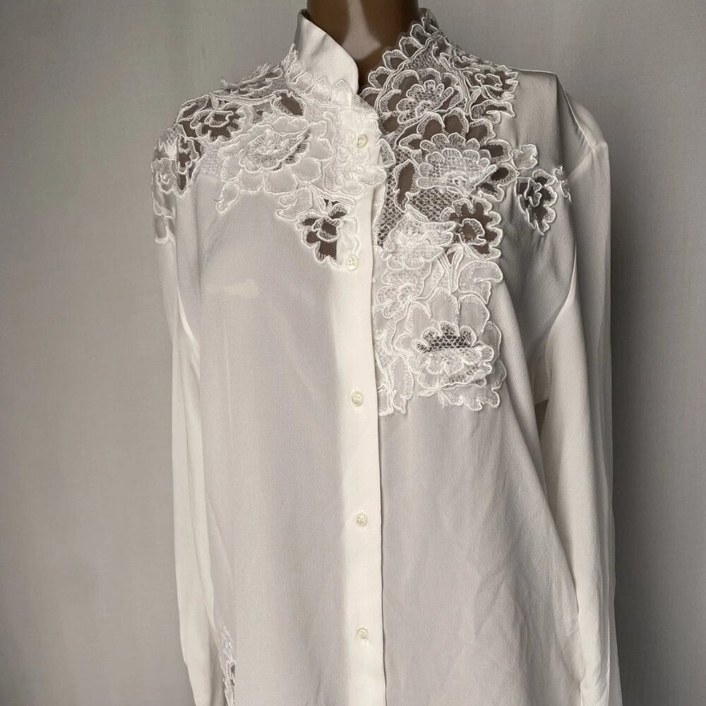 NEW ERMANNO SCERVINO Women’s Lace-Appliqué Button-Up Top
